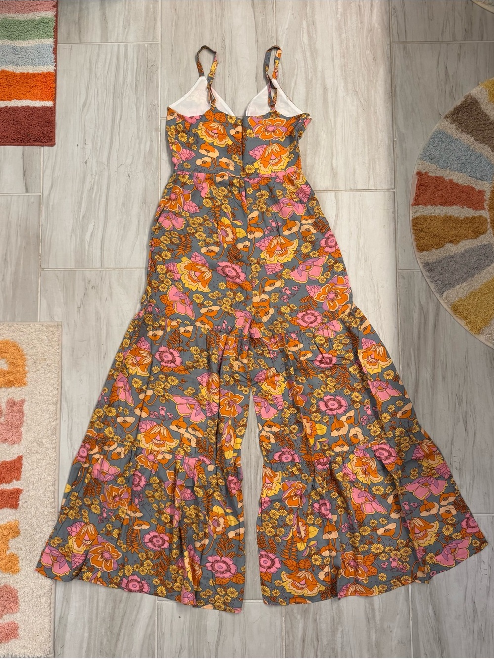 Floral boho wide leg jumpsuit - Pink & Orange - Picture 7 of 7